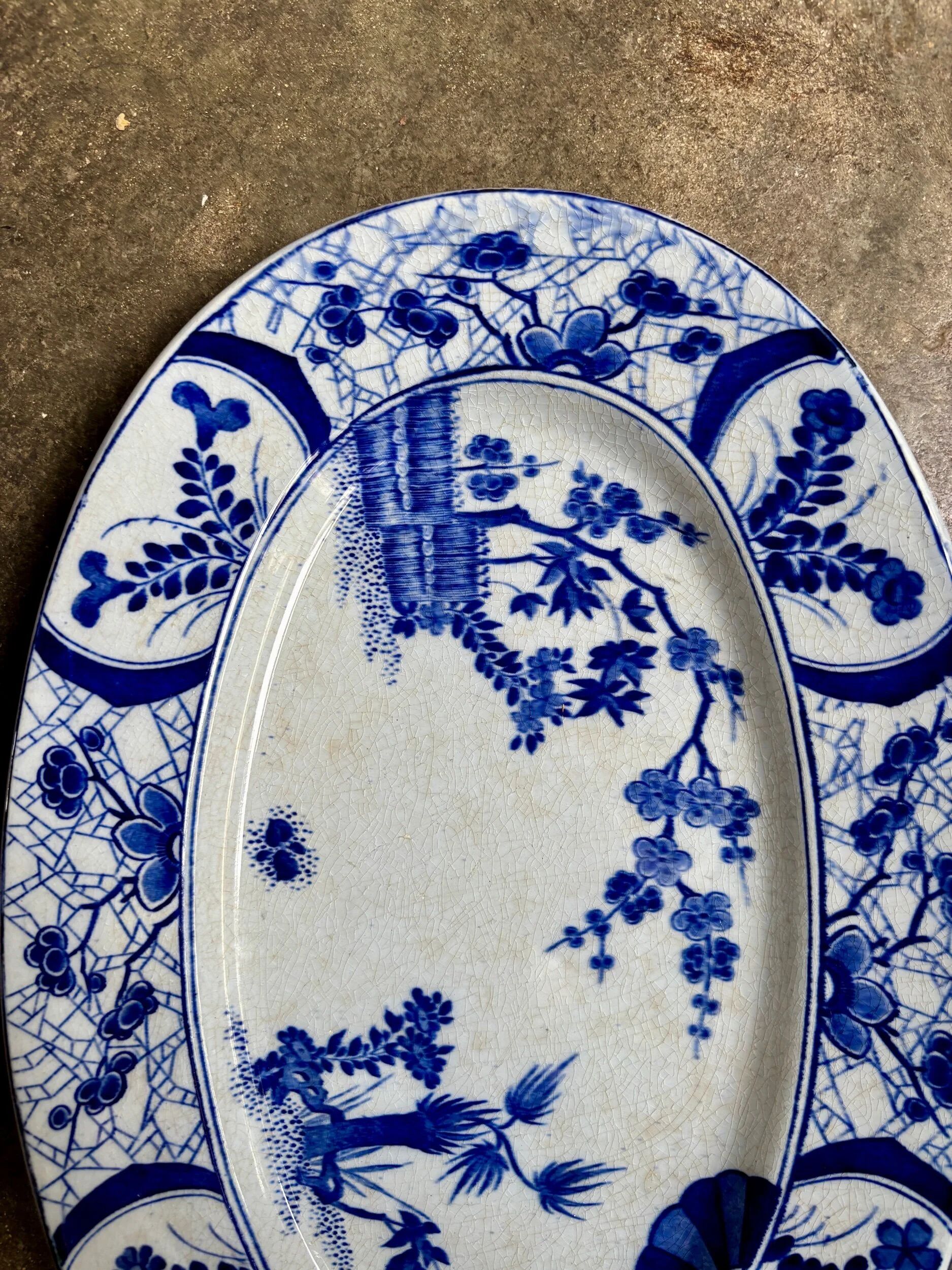 Oval dish Creil & Montereau in blue ironstone, "Japan" pattern.