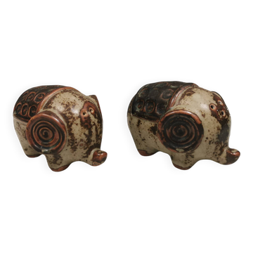 Ensemble sel et poivre danois en céramique formant des éléphants pour Søholm, années 1970-80