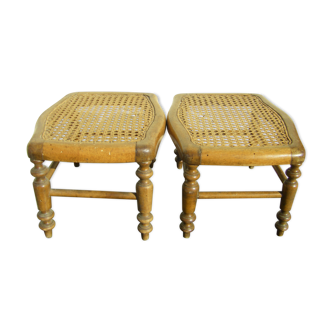 Pair of wooden footrests and antique canning