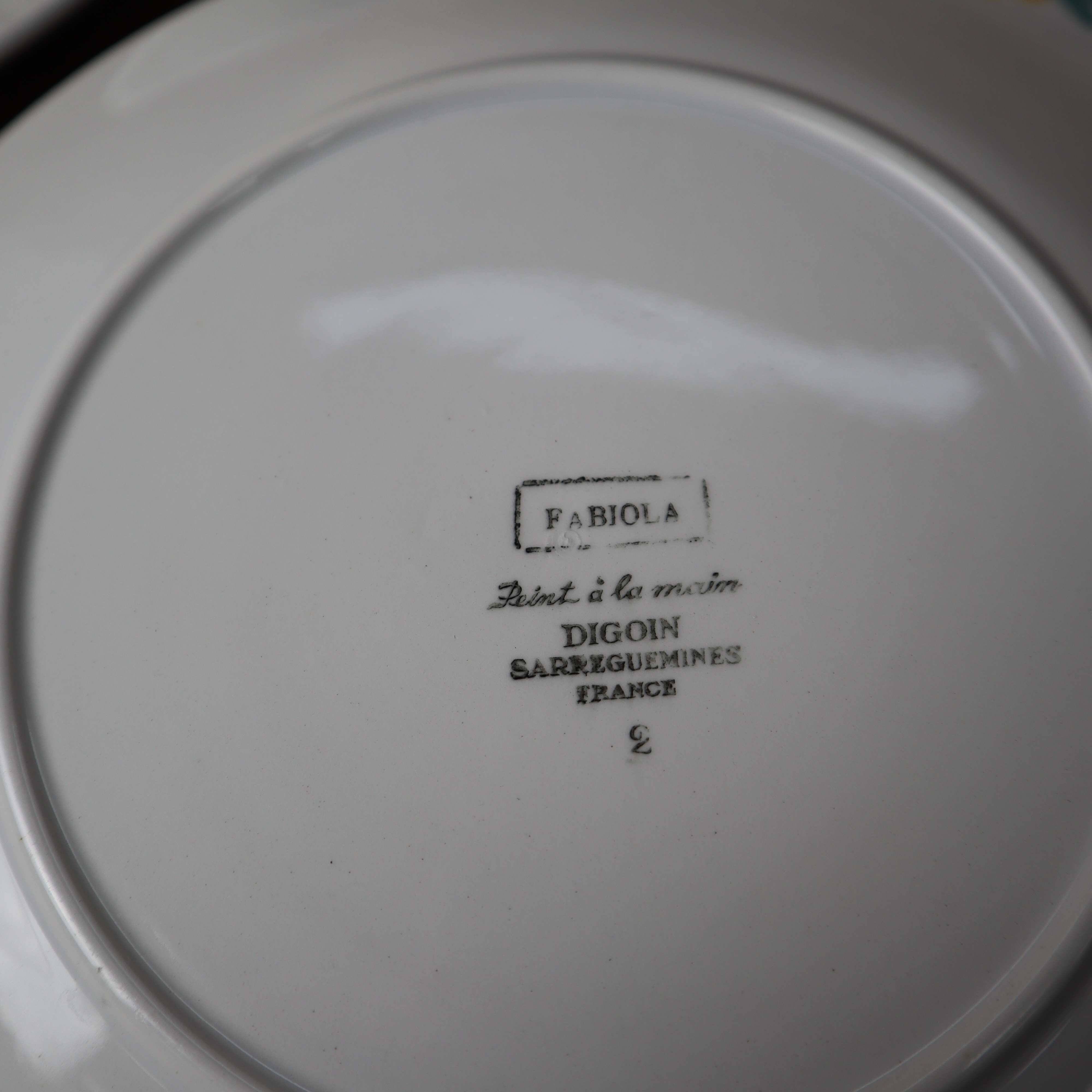 8 flat iron earth plates "Fabiola" Digoin Sarreguemines