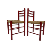 Ensemble de deux chaises design vintage en bois et cannage