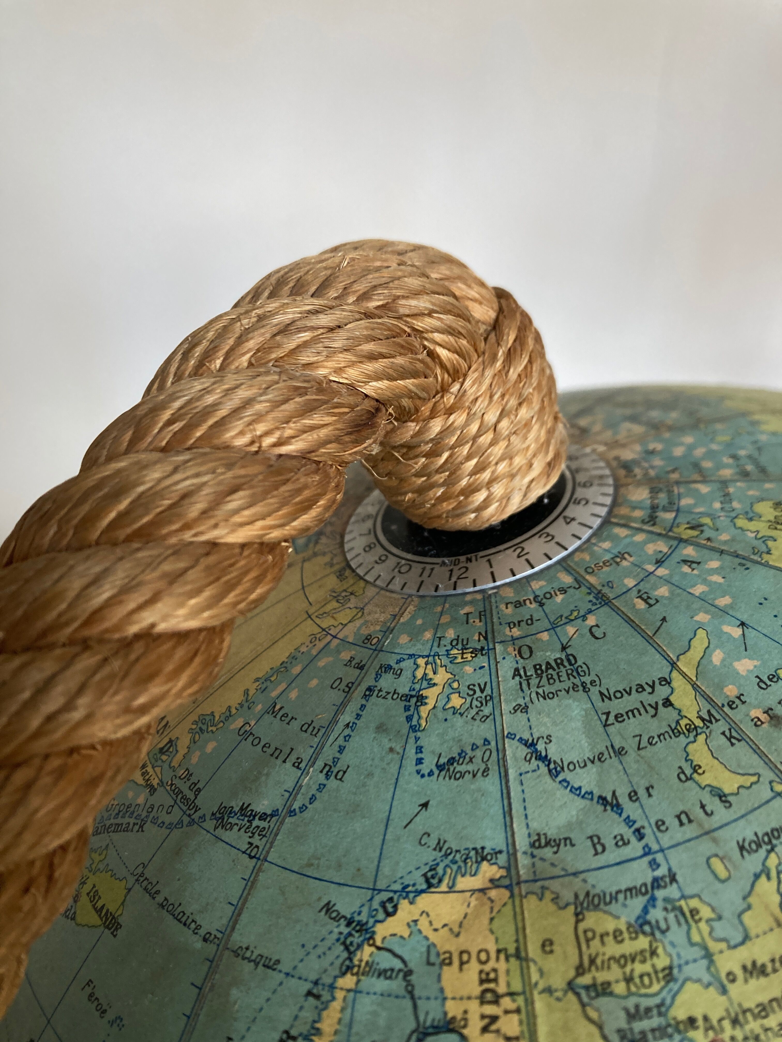 Lamp world map glass and rope 1960