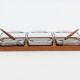Danish vintage service teak tray, smoked glass bowls, spoon fork.