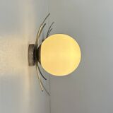 Pair of vintage wall lights, chrome and opaline, France, 1970