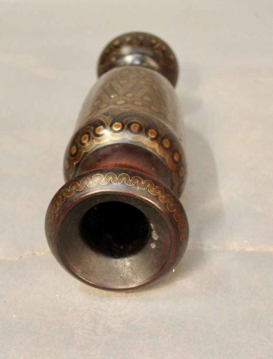Wooden vase turned inlay oriental brass