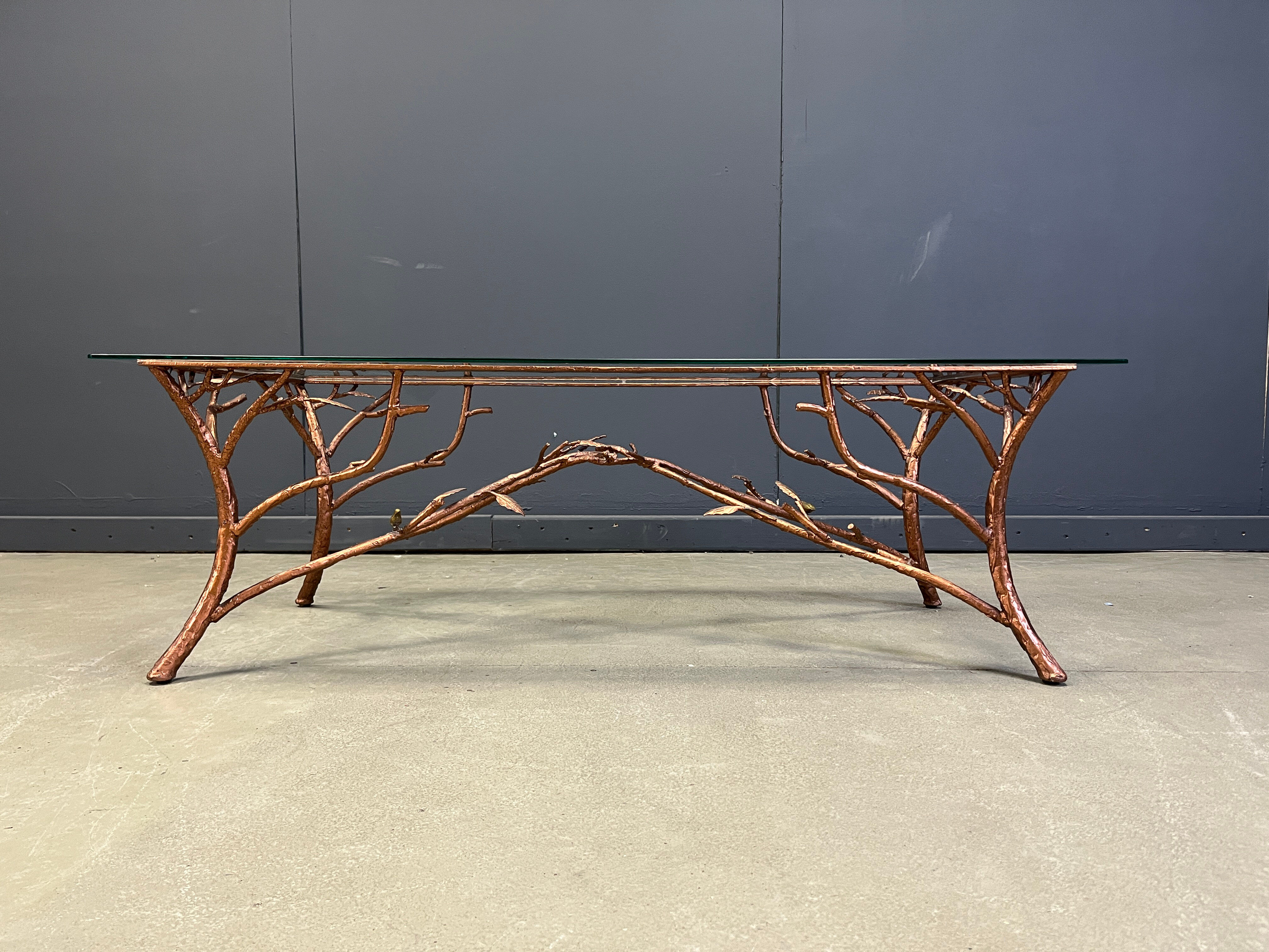 Vintage hand crafted wrought iron tree branches cocktail table, 1970s
