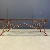 Vintage hand crafted wrought iron tree branches cocktail table, 1970s