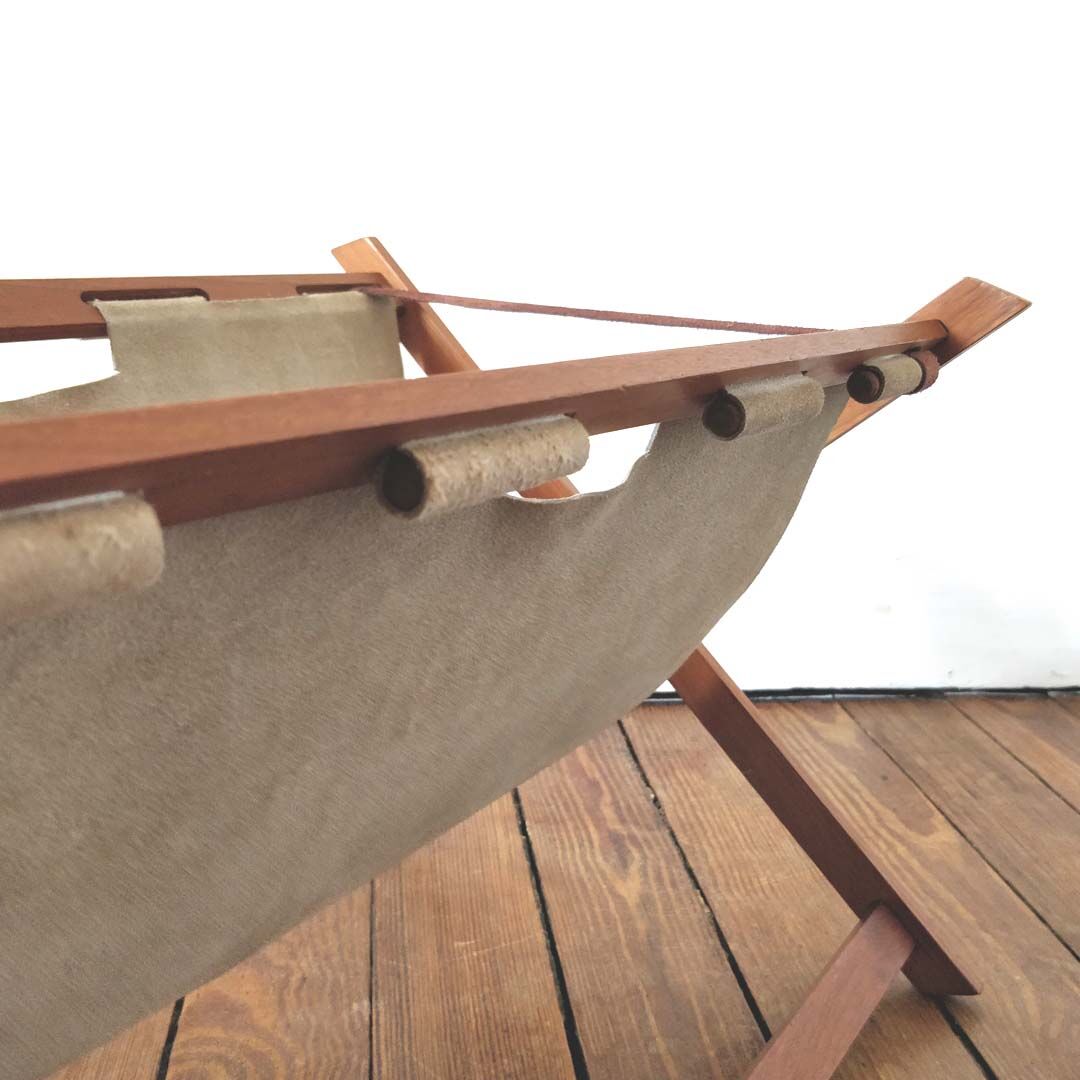 Scandinavian teak and leather magazine holder