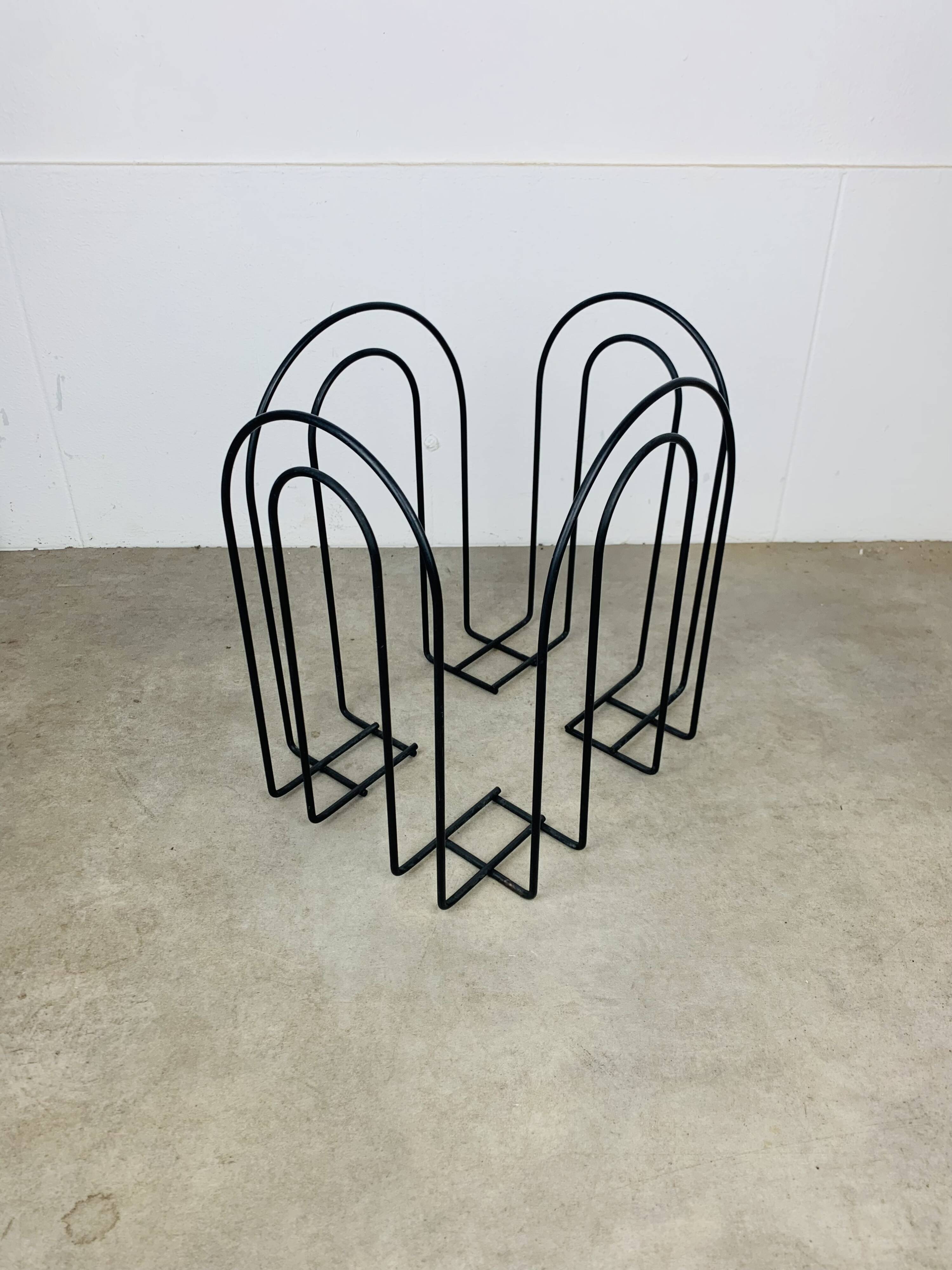 Postmodern metal magazine rack, black, 1980s.