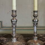 Paire De Bougeoirs De Wolfers De Style Louis XVI, Argent Massif Poinçon Du