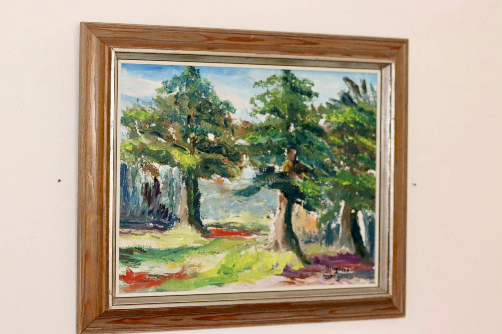 Original Swedish oil painting on canvas from the mid-century "Summer Landscape" by B. Högberg.