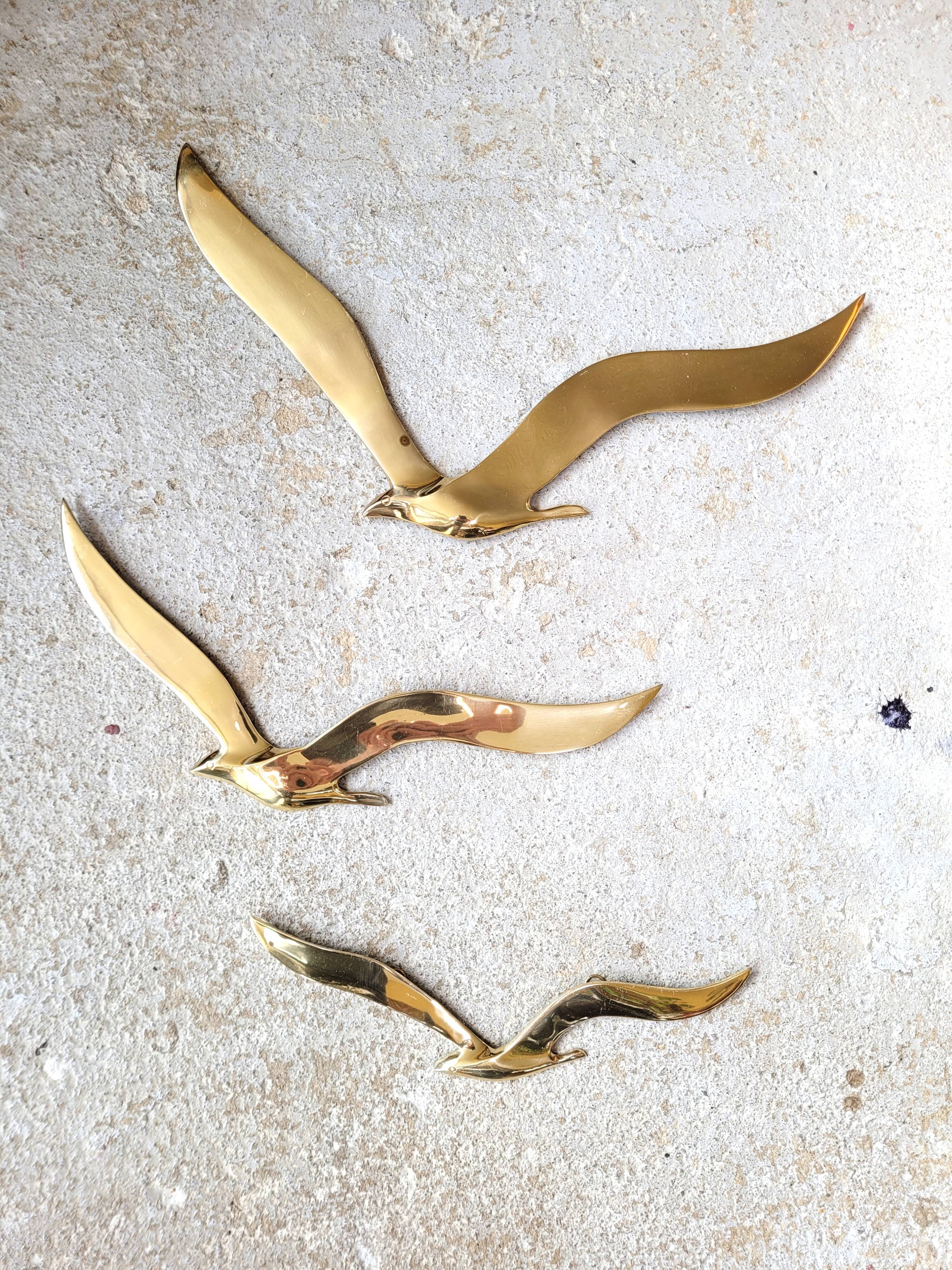 Envolée de 3 mouettes ou hirondelles laiton