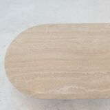 Table basse ovale italienne en travertin, années 1980