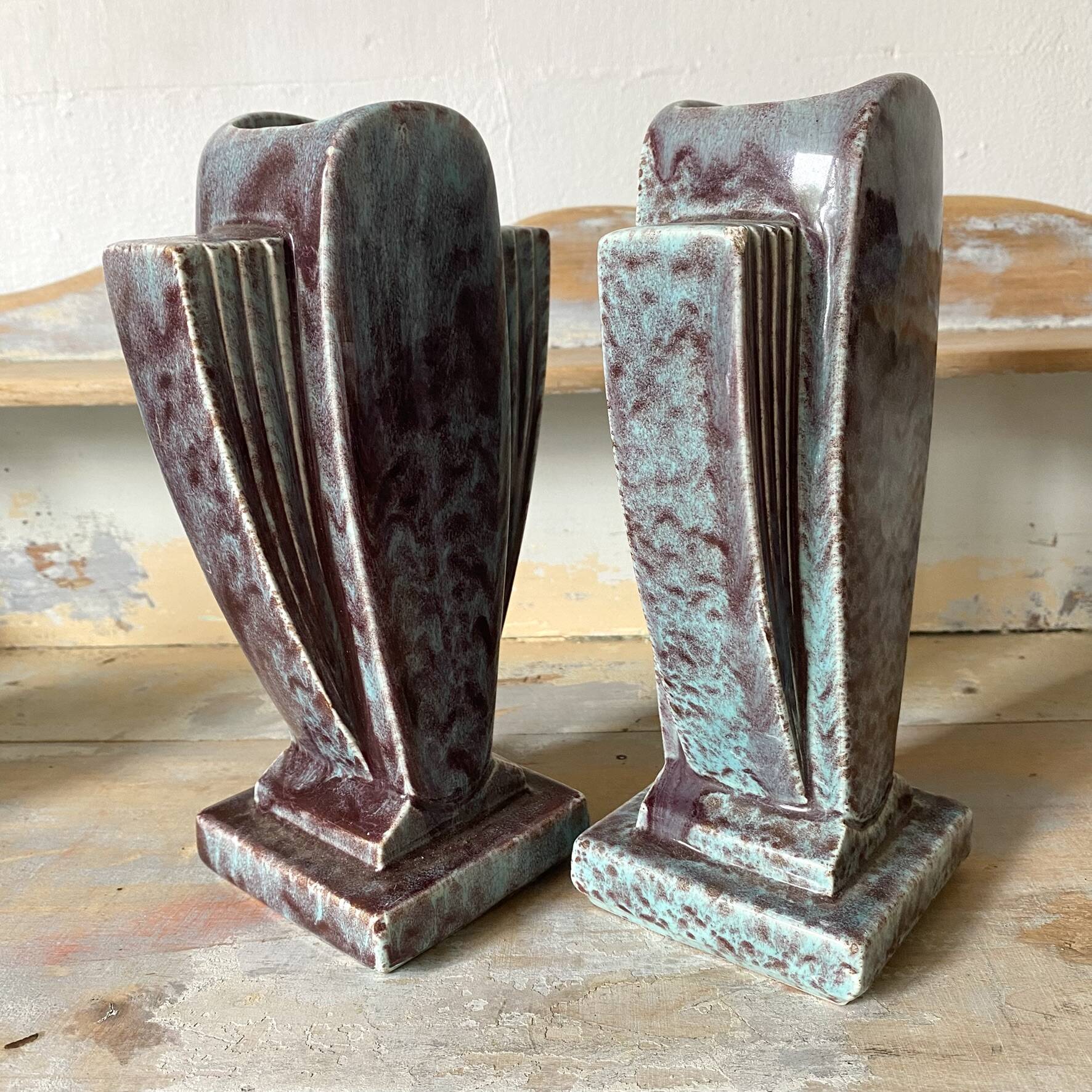 Pair of Art Deco vases in glazed ceramic