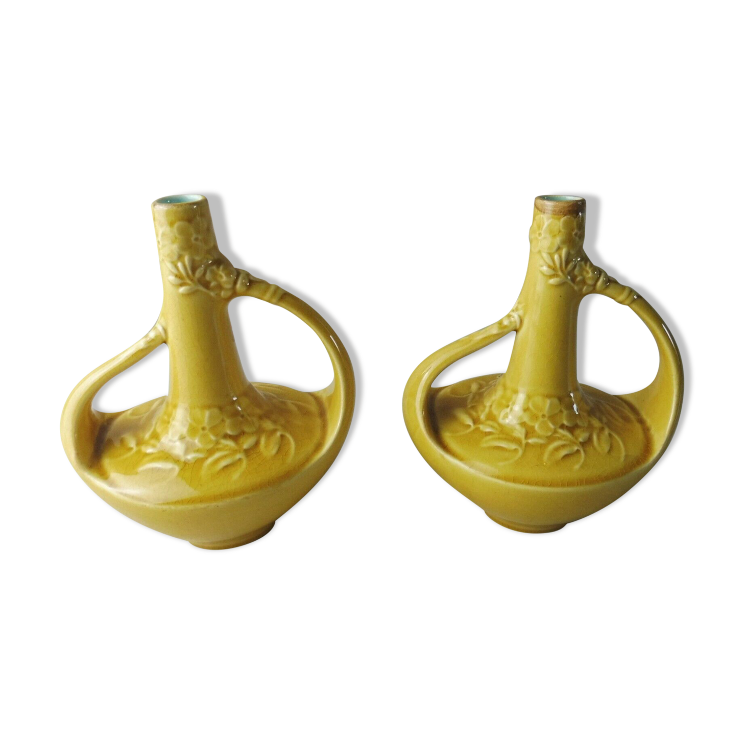 Pair of ancient vases/soliflores, in ceramics from Sarreguemines, 3756