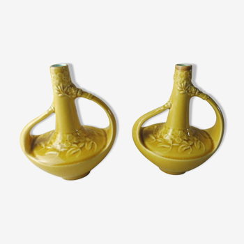 Pair of ancient vases/soliflores, in ceramics from Sarreguemines, 3756