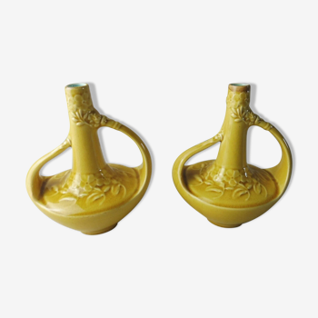 Paire d'anciens vases/ soliflores, en céramique de Sarreguemines