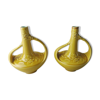 Pair of ancient vases/soliflores, in ceramics from Sarreguemines, 3756