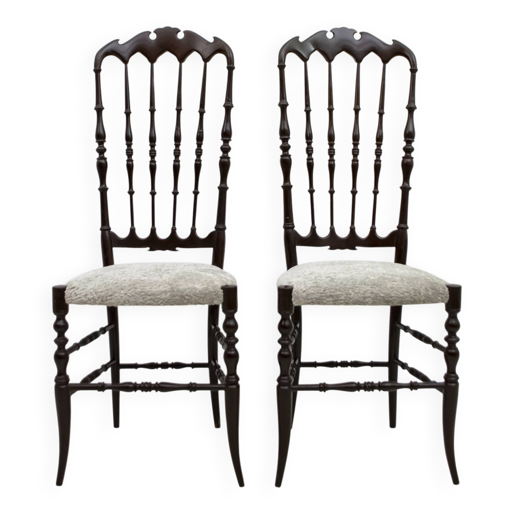Pair of Gaetano Descalzi Midcentury Italian Chiavari High Back Chairs, 1950