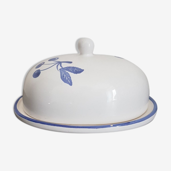 White and blue ceramic butter dish