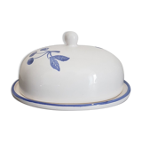 Beurrier en céramique blanc et bleu