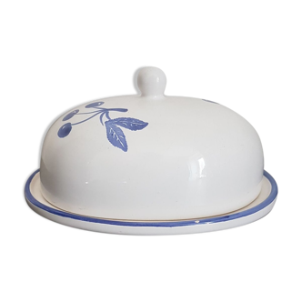 White and blue ceramic butter dish