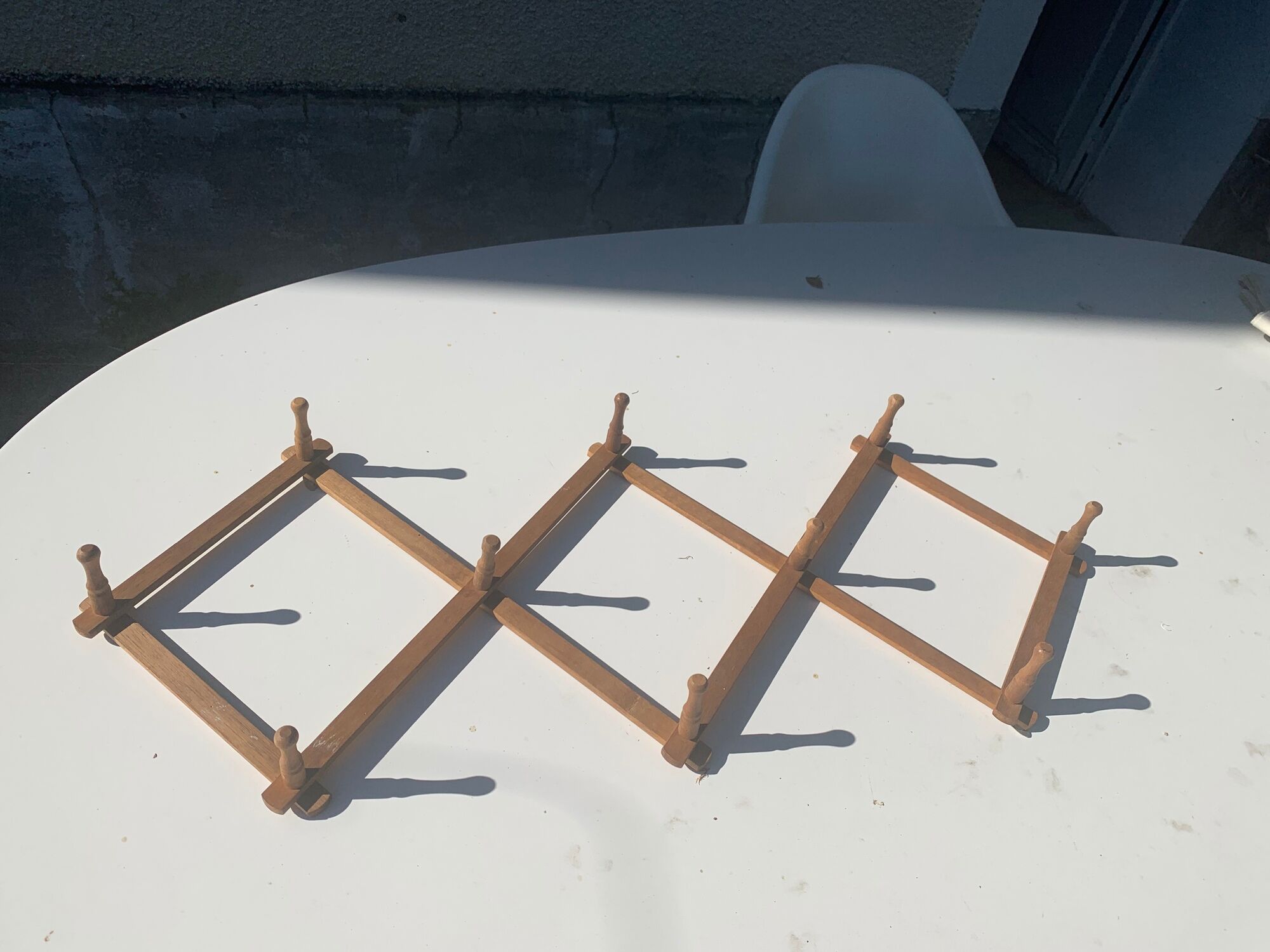 Wall coat rack in wood accordion 10 old hooks