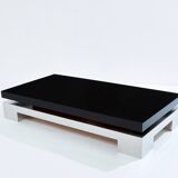 Large black lacquered and steel coffee table Nadine Charteret 1972
