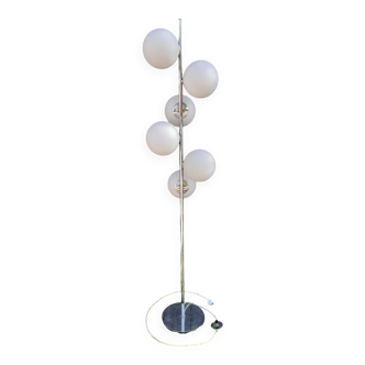 Lampadaire chrome 6 boules opalines