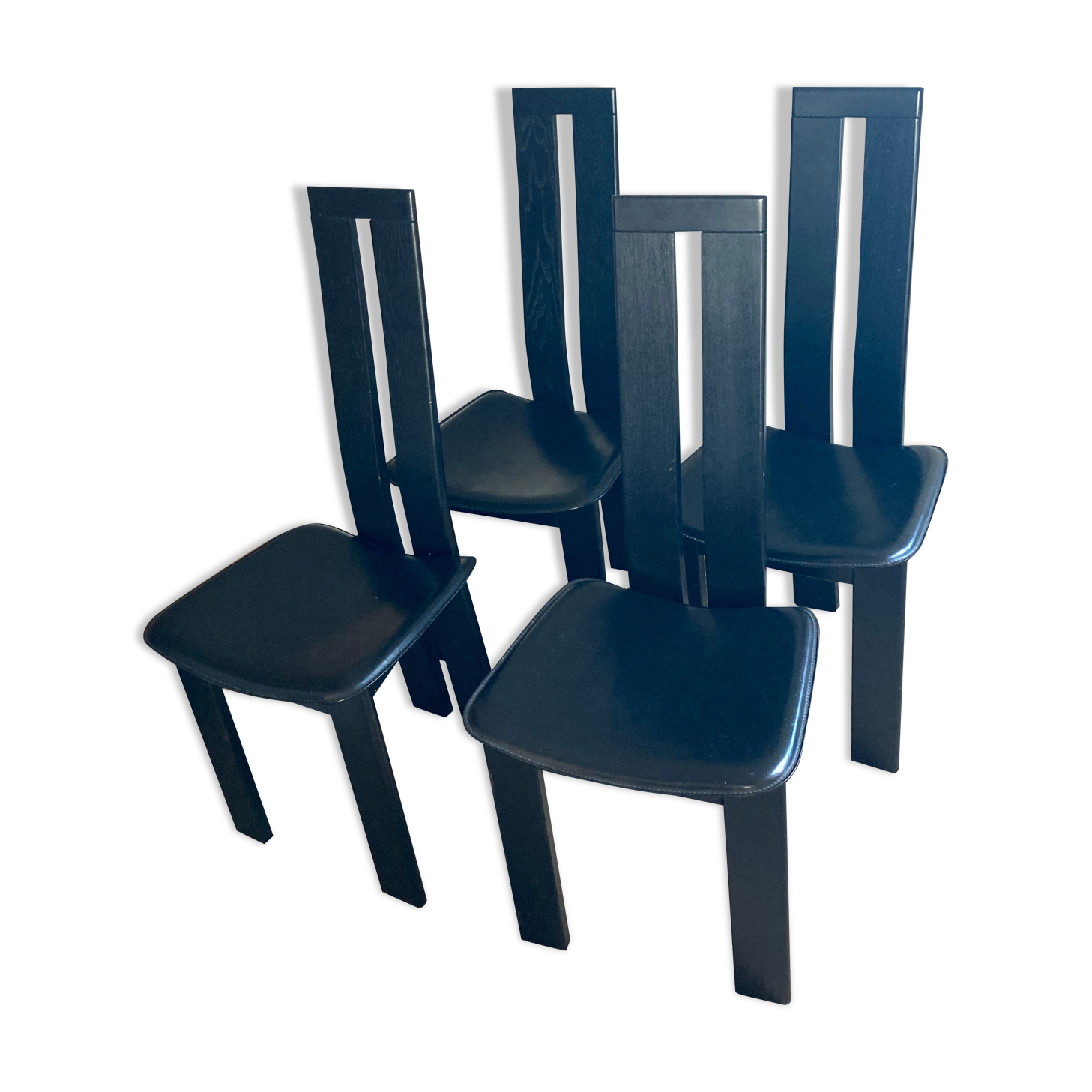 Set of 4 chairs black leather Pietro Constantini Italy 1970
