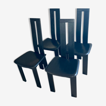 Lot de 4 chaises cuir noir Pietro Constantini Italie 1970