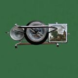 : Multifunctional magazine rack from the 50s-60s in chrome-plated metal and solid wood