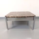 Vintage square coffee table in marble and chrome metal from the 70s