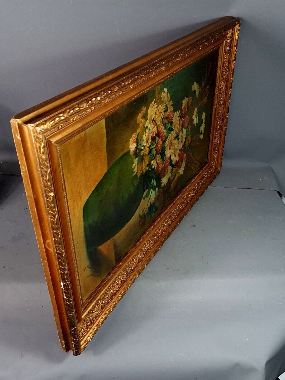 Still life bouquet daisies in a vase oil on canvas around 1900 80x49 cm SB