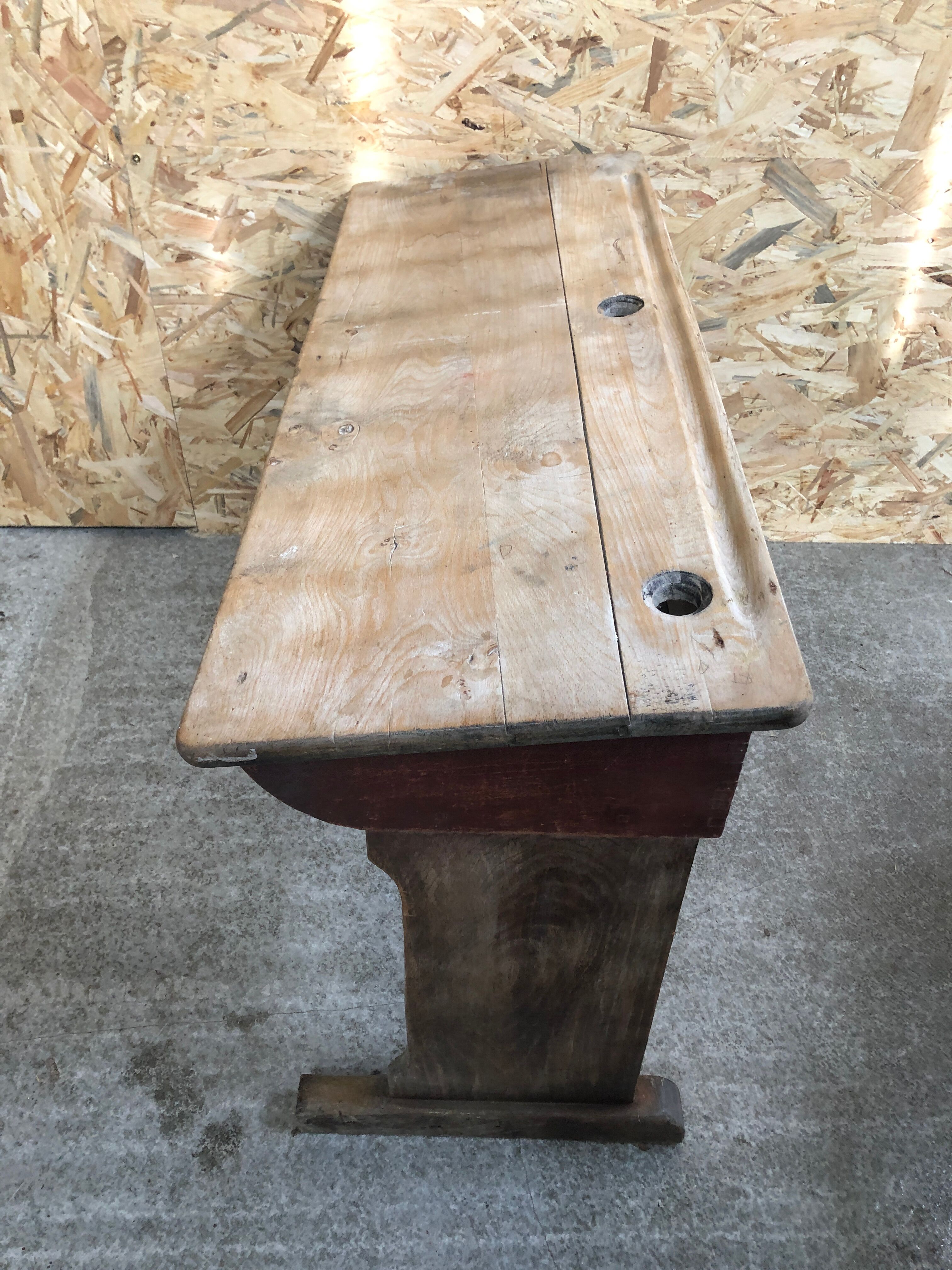 Old school office desk double wood box vintage inkwell location