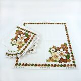 6 cotton napkins - brown and green floral pattern - Gévéor France - vintage 70s