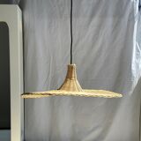 Small suspension, rattan luminaire in hat shape D:60cm