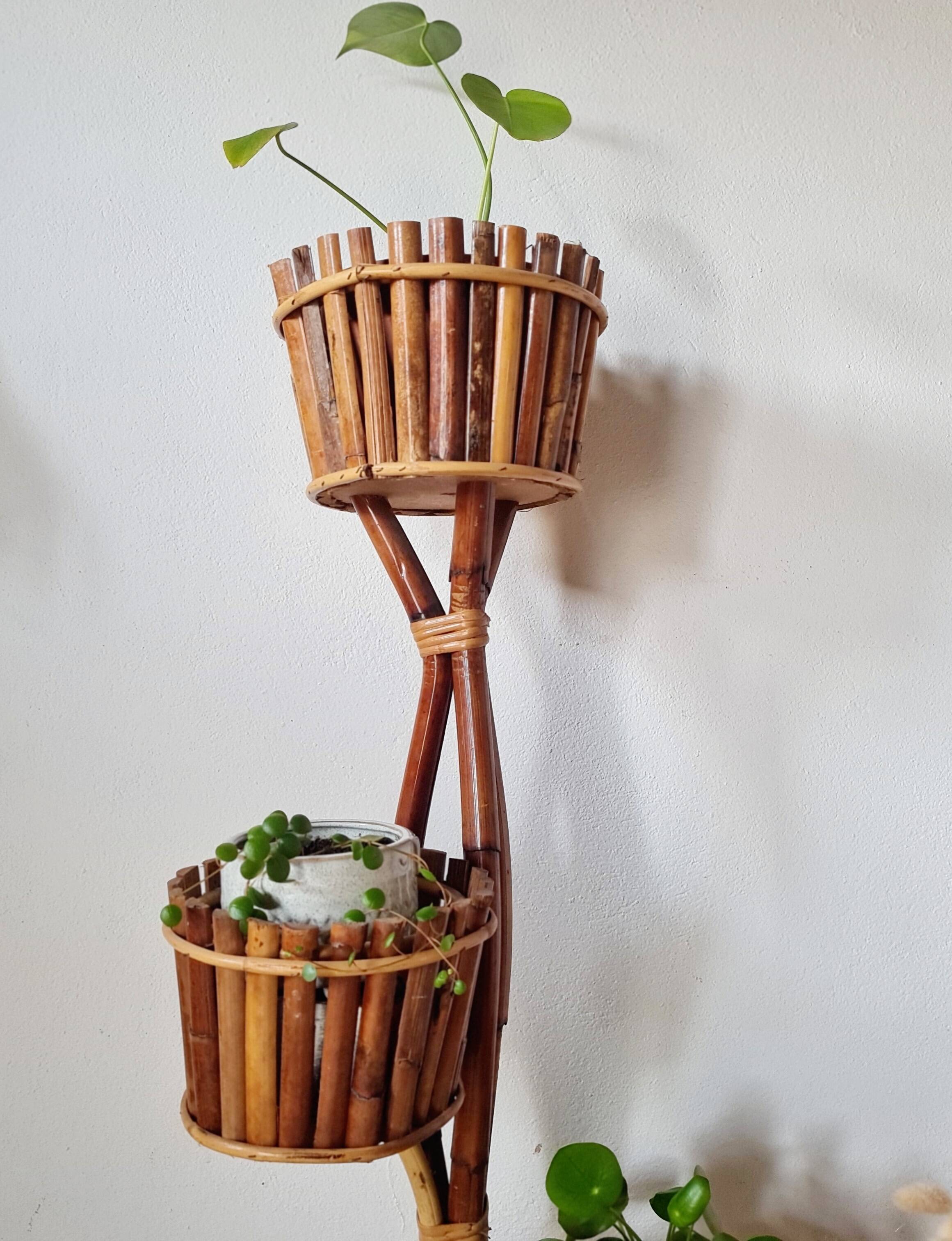 Vintage 3-tier plant stand in bamboo and rattan