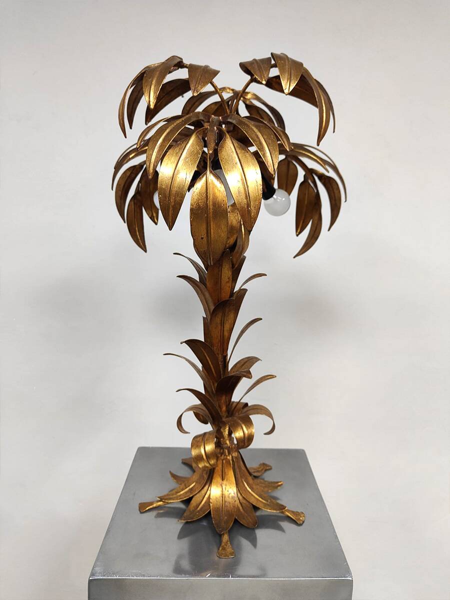 Vintage brass leaf palm tree table lamp Hans Kögl