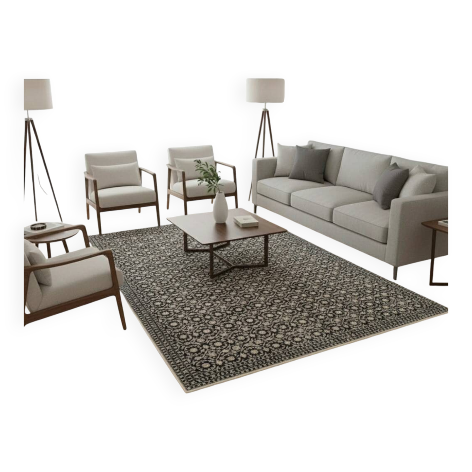 Tapis moderne noir et beige KATA en Laine