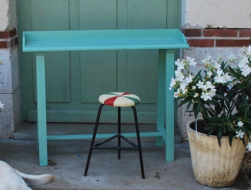 Console vintage vert menthe avec son tabouret