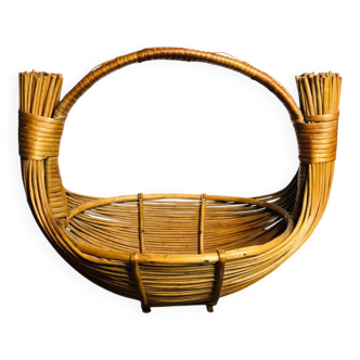 Grand panier osier Rotin design 1950