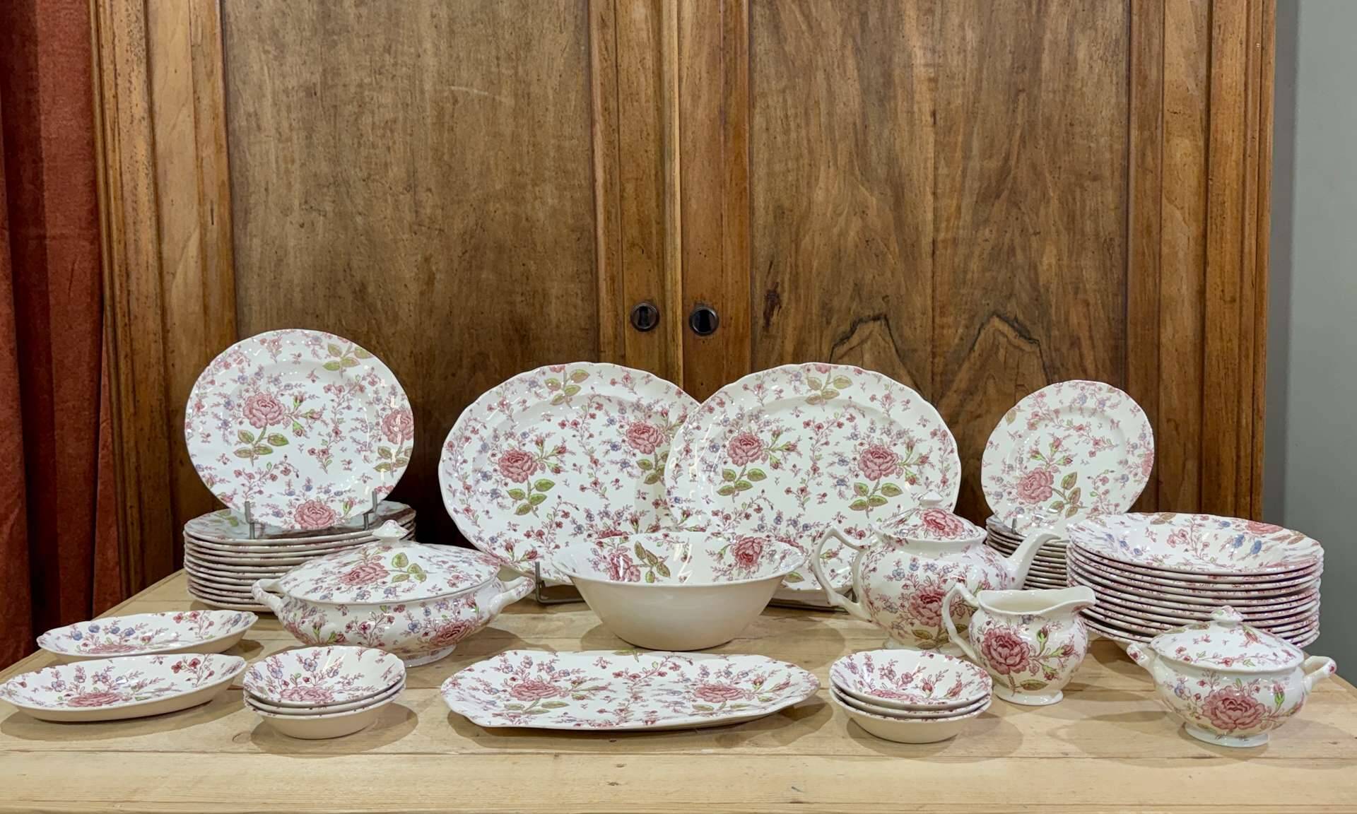 English porcelain service by Johnson Bros model Rose Chintz.