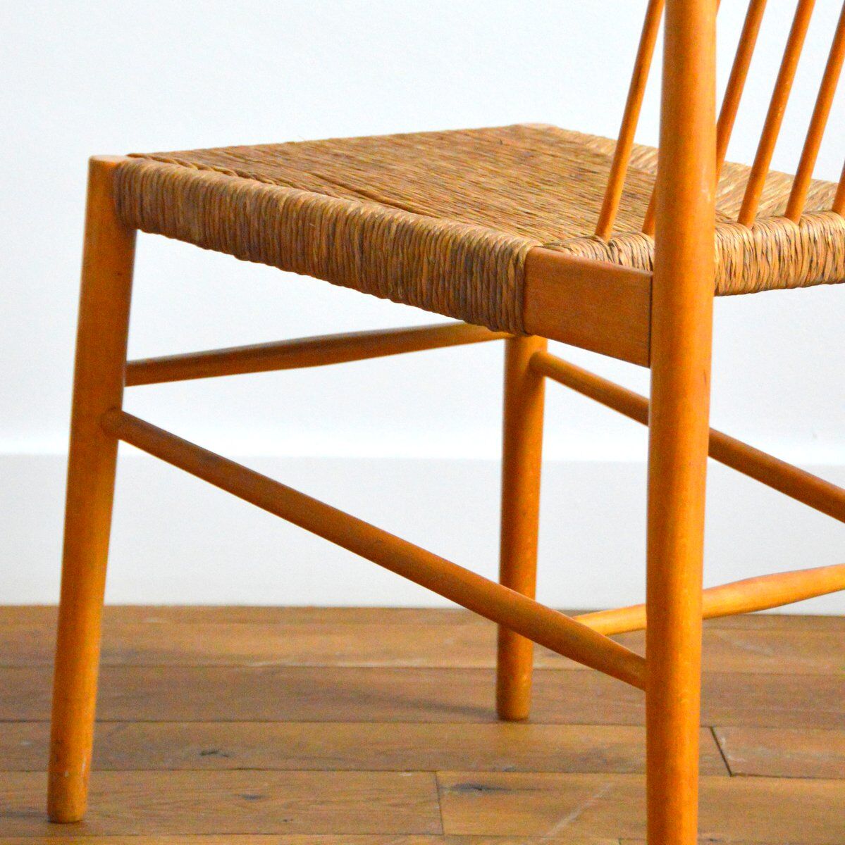 Pair of Dutch chairs wood and vintage straw 1950