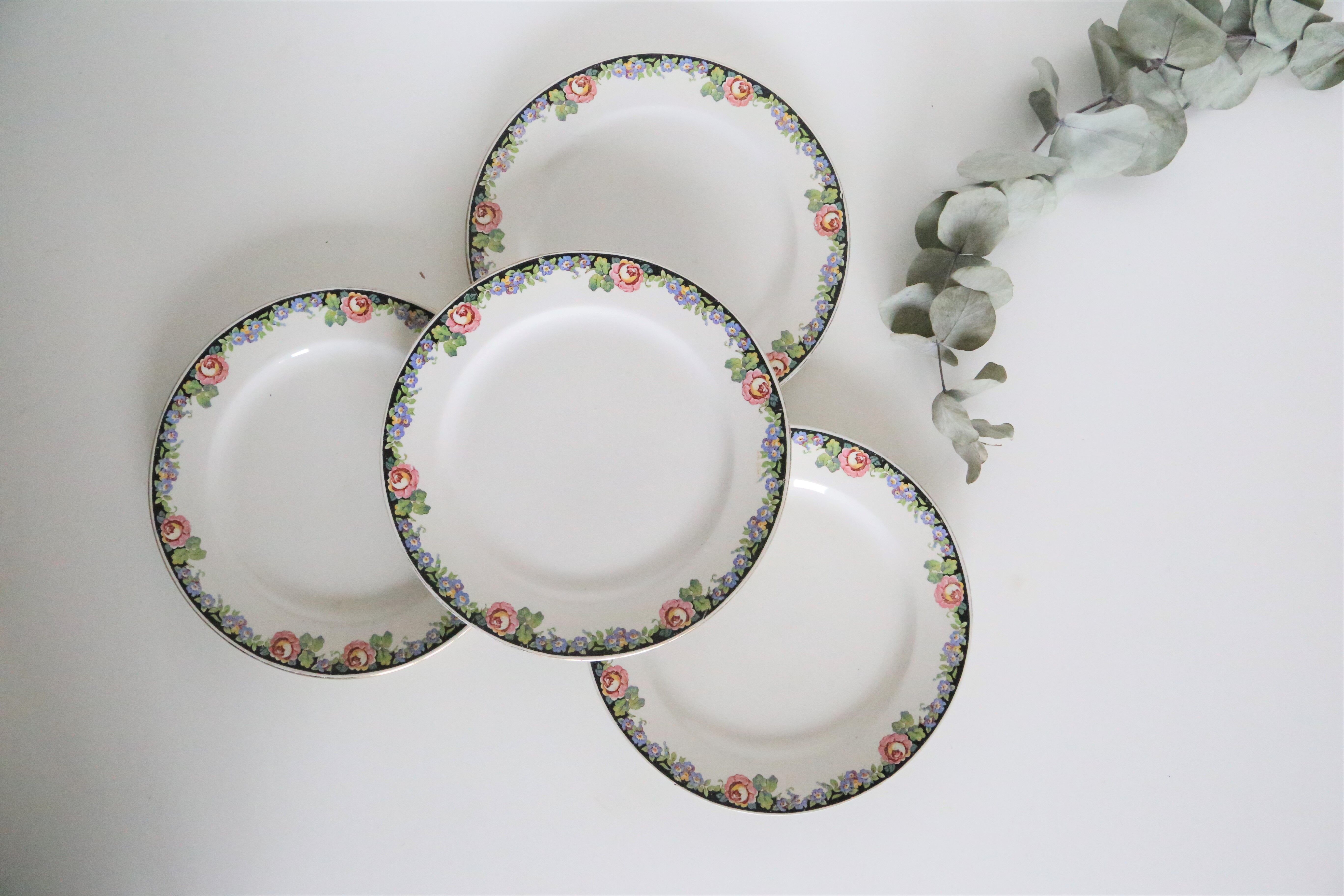 Set of 4 dessert plates Digoin Sarreguemines, vintage French, authentic, rare