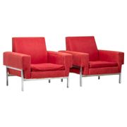 Red Kiushu armchairs by Saporiti characteristic of mid-20th century Italian modern design.