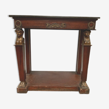 Empire console with gilded caryatids in mahogany and veneer xix century