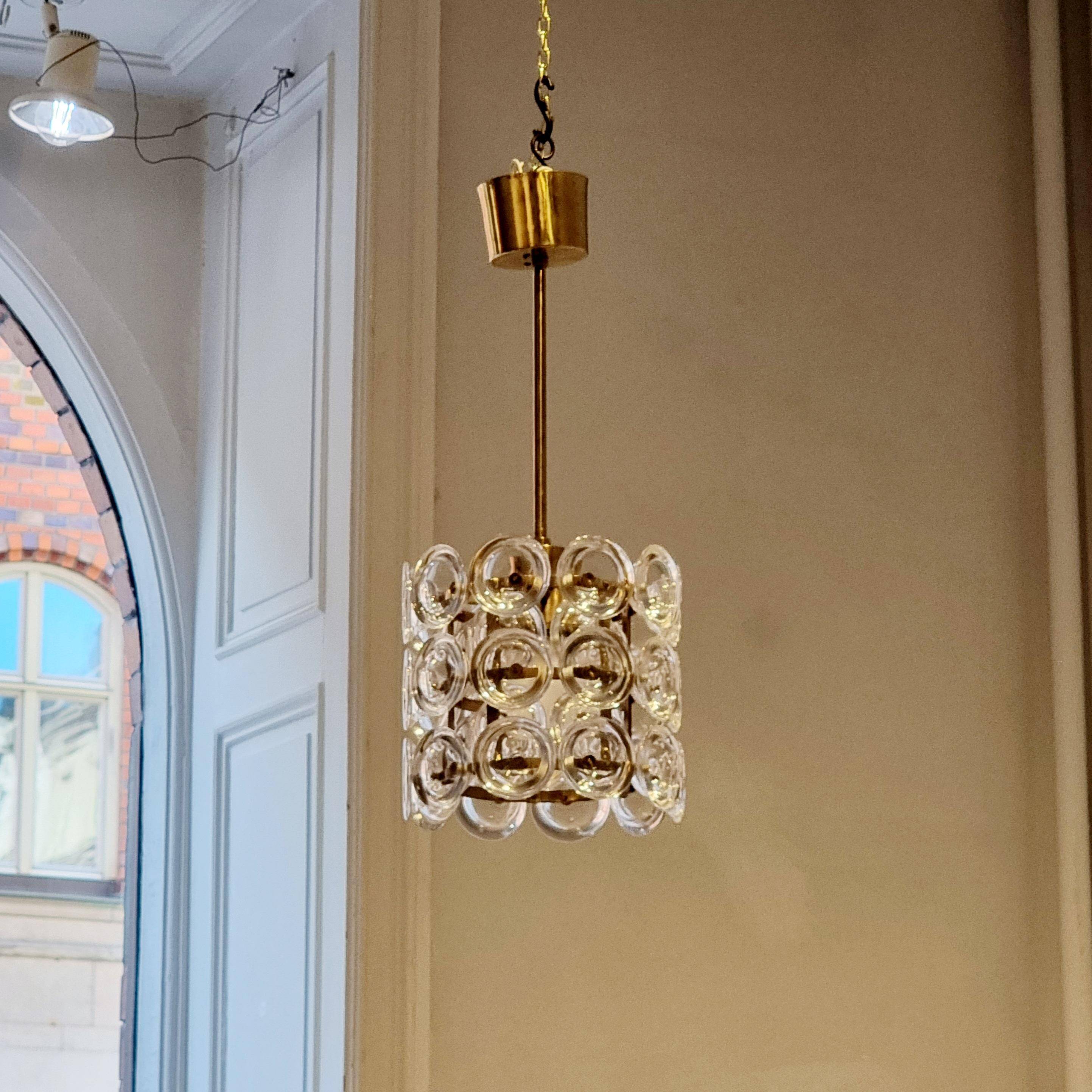 Carl Fagerlund, Glass and Brass Pendant Fagerhult/Orrefors, Scandinavian Modern