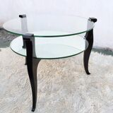 Guéridon bas Art Déco 1930/1940 en bois noir, verre et miroir