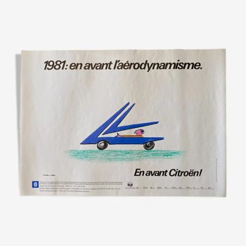 Affiche originale "En avant Citroën, l'aérodynamisme" Raymond Savignac 35x49cm 1981